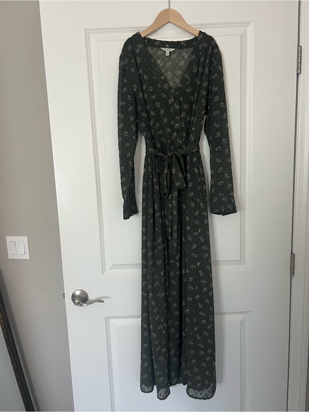 LUCKY BRAND Olive Greene Floral Wrap Maxi Dress